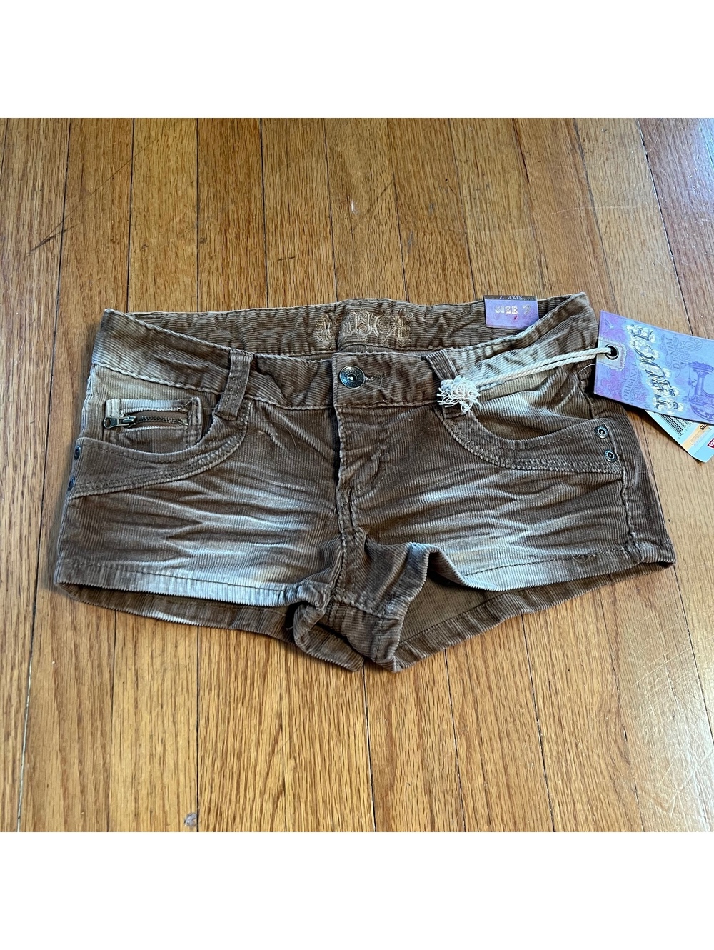 Vintage y2k deadstock NWT corduroy light Brown low rise mini shorts